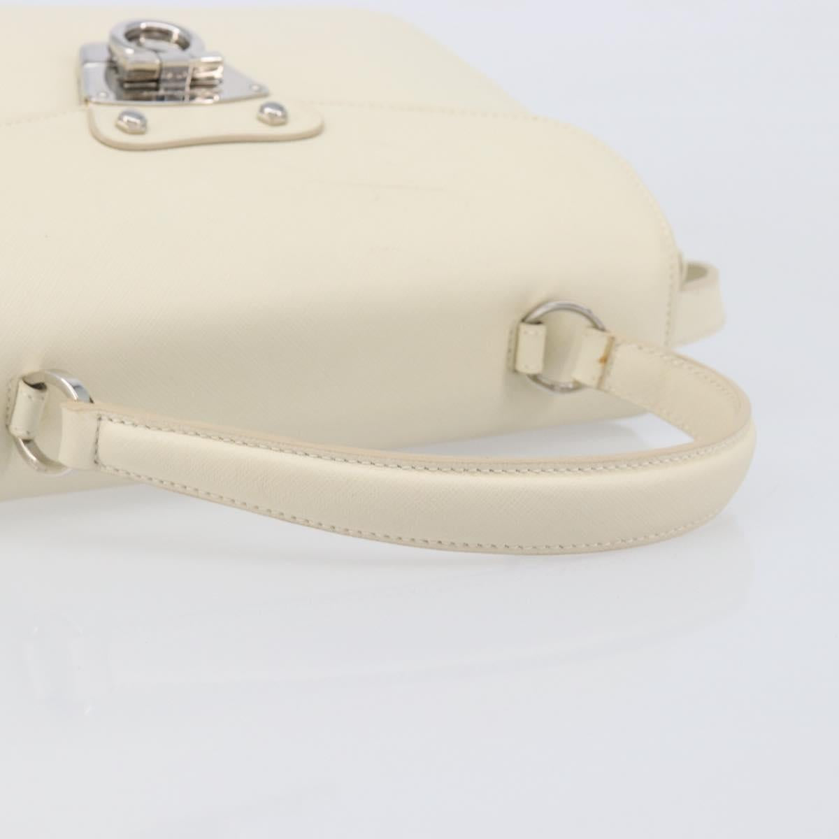 Salvatore Ferragamo Gancini Hand Bag Leather 2way White Silver Auth BA16665V