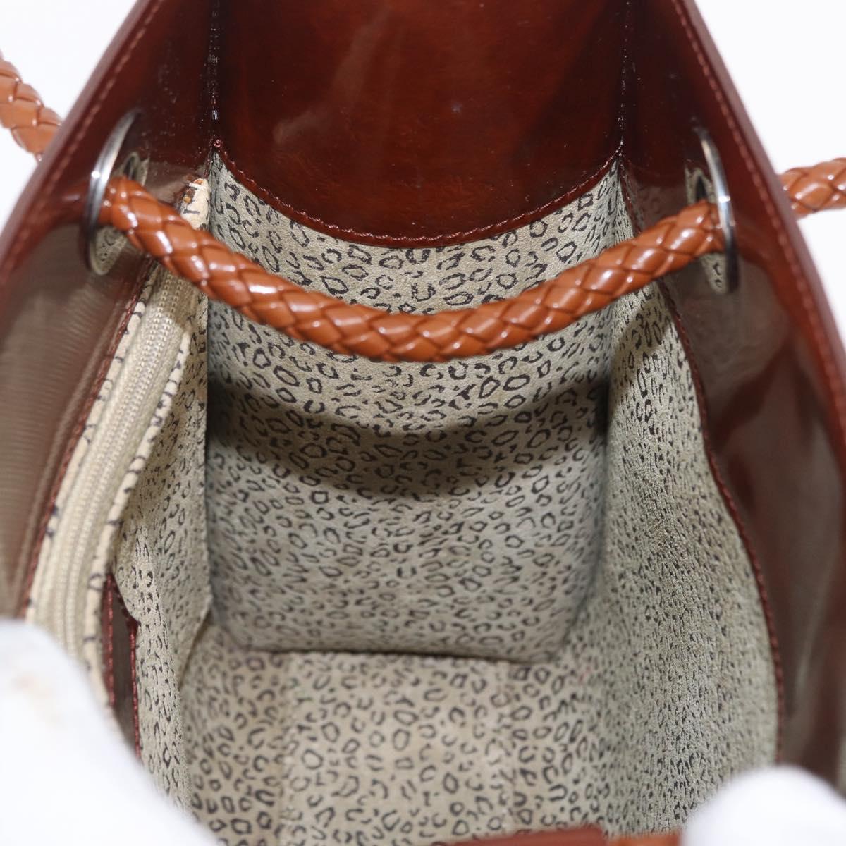 Cartier PANTHERE Tote Bag Patent leather Brown Silver Auth BA16667V