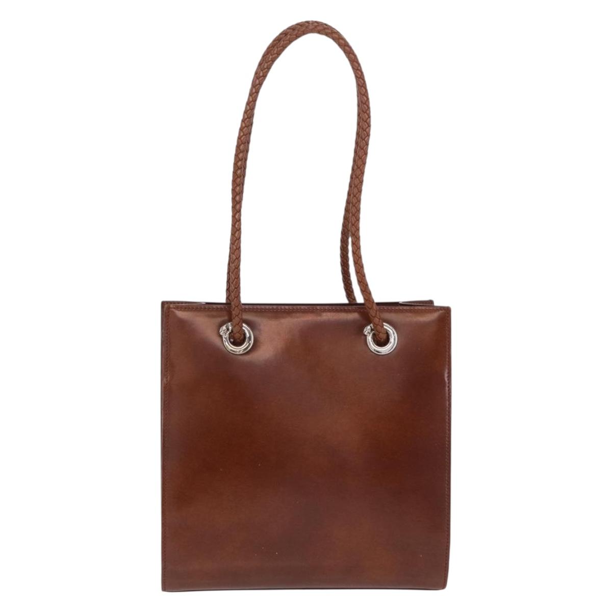 Cartier PANTHERE Tote Bag Patent leather Brown Silver Auth BA16667V