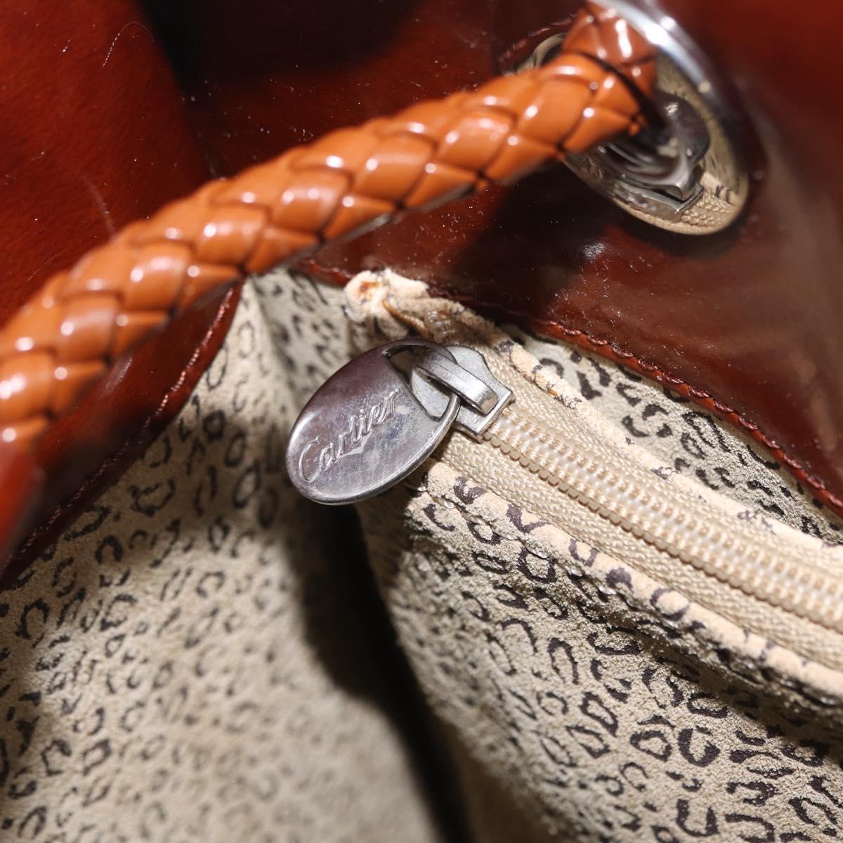 Cartier PANTHERE Tote Bag Patent leather Brown Silver Auth BA16667V
