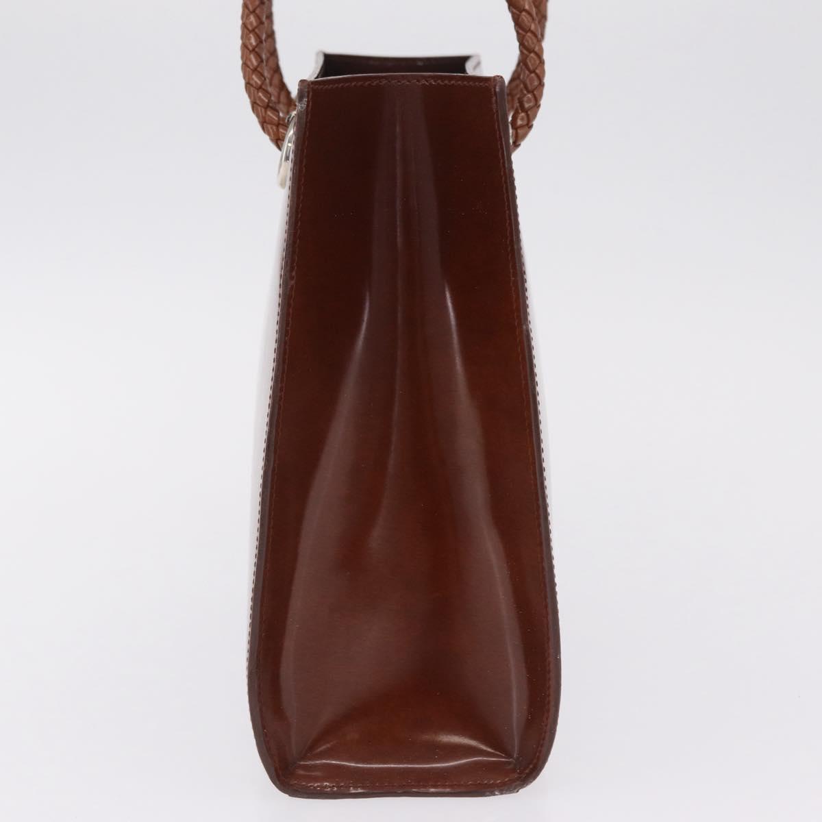 Cartier PANTHERE Tote Bag Patent leather Brown Silver Auth BA16667V