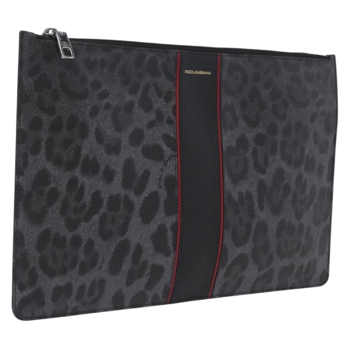 Dolce & Gabbana Clutch Bag PVC Leather Black Silver Auth BA16669A