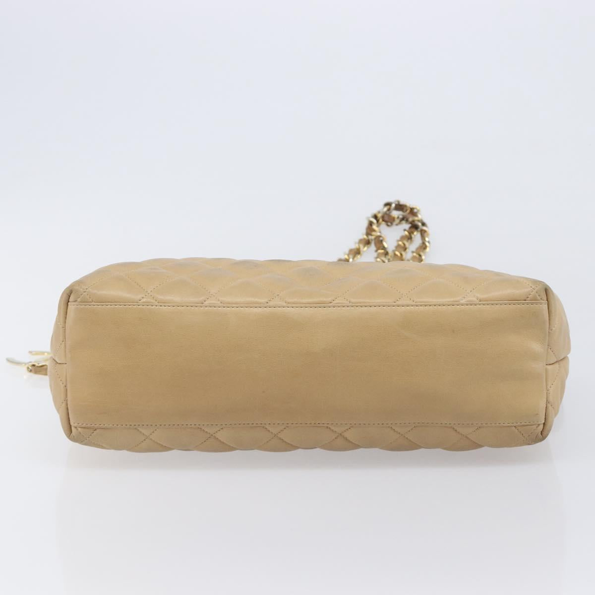 CHANEL Matelasse Chain Shoulder Bag Lamb Skin Beige Gold CC Auth BA16674