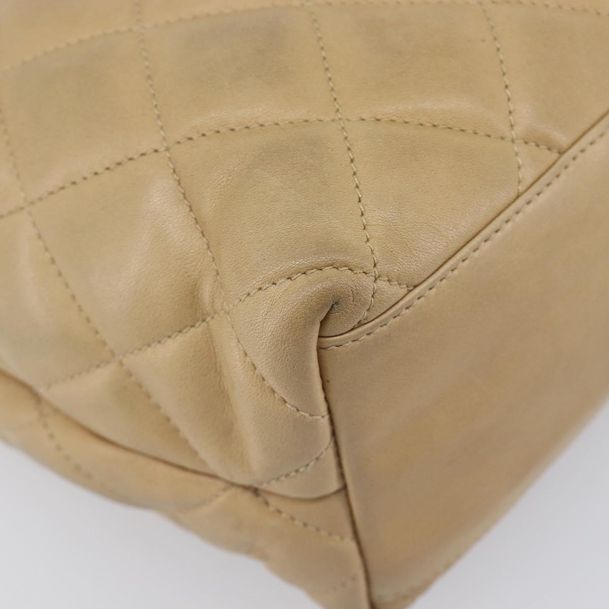 CHANEL Matelasse Chain Shoulder Bag Lamb Skin Beige Gold CC Auth BA16674