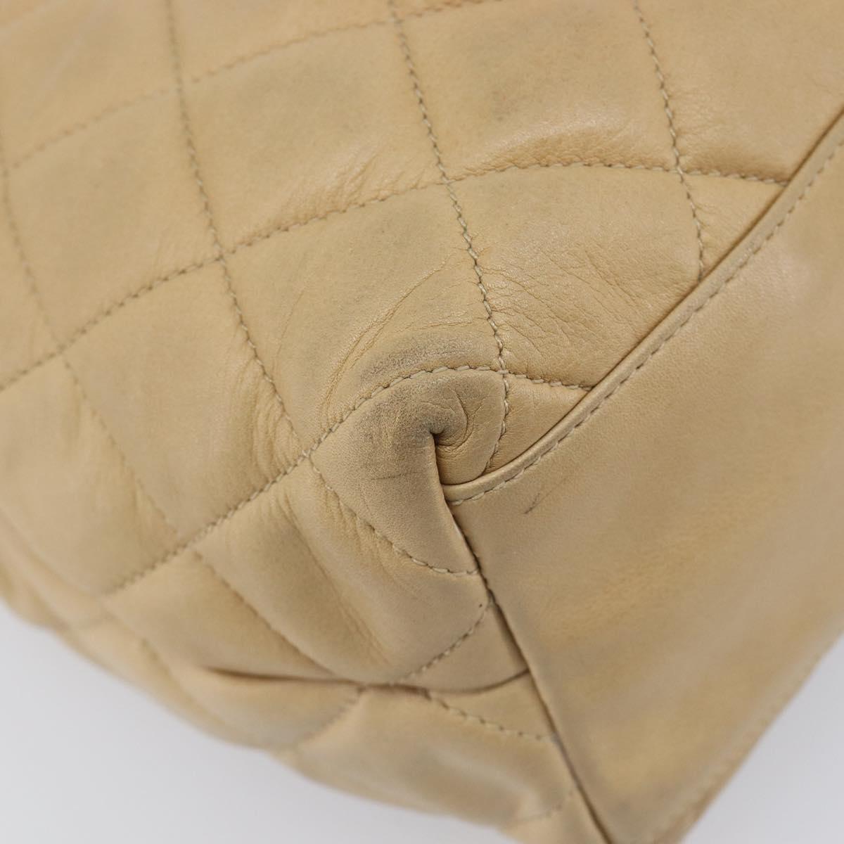 CHANEL Matelasse Chain Shoulder Bag Lamb Skin Beige Gold CC Auth BA16674