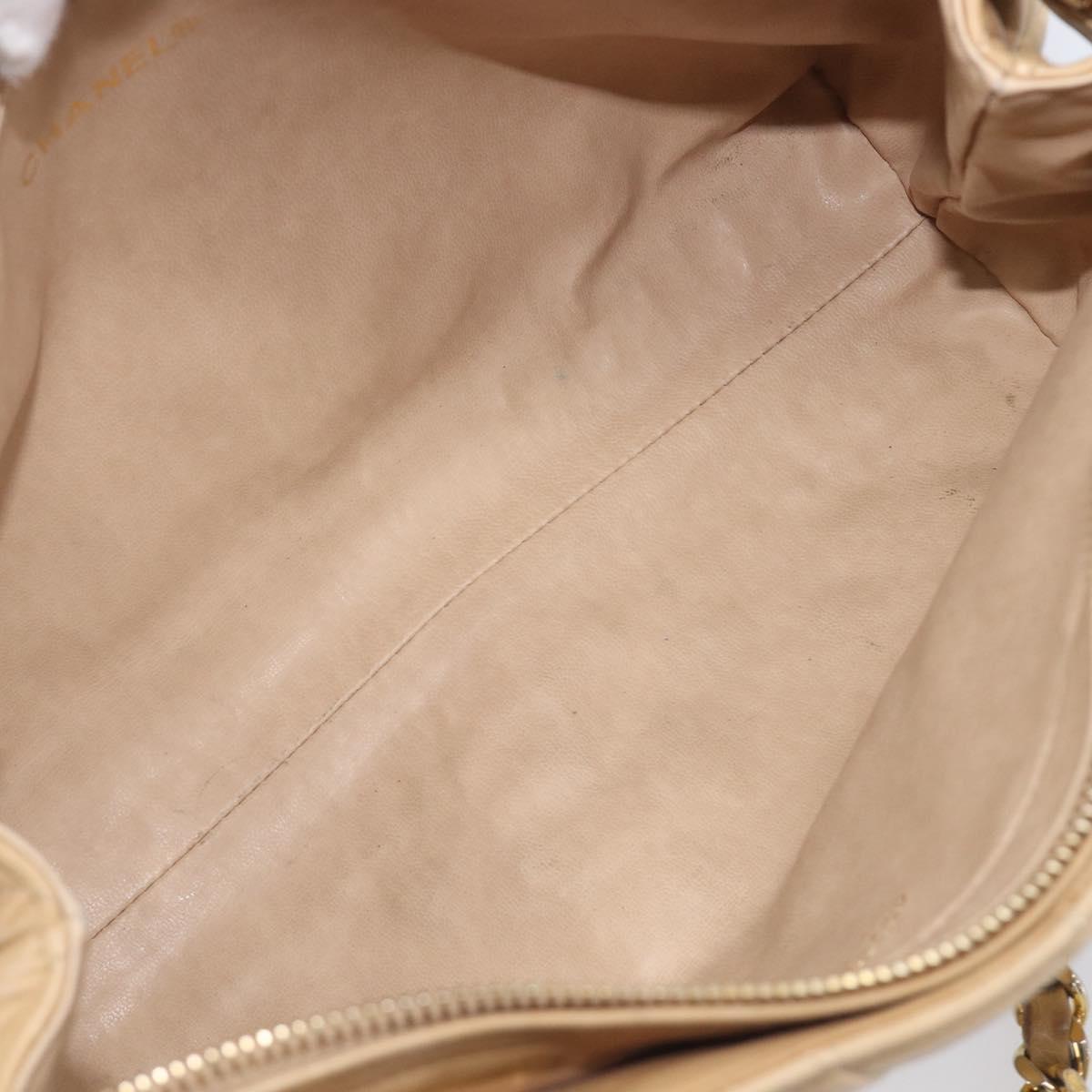 CHANEL Matelasse Chain Shoulder Bag Lamb Skin Beige Gold CC Auth BA16674