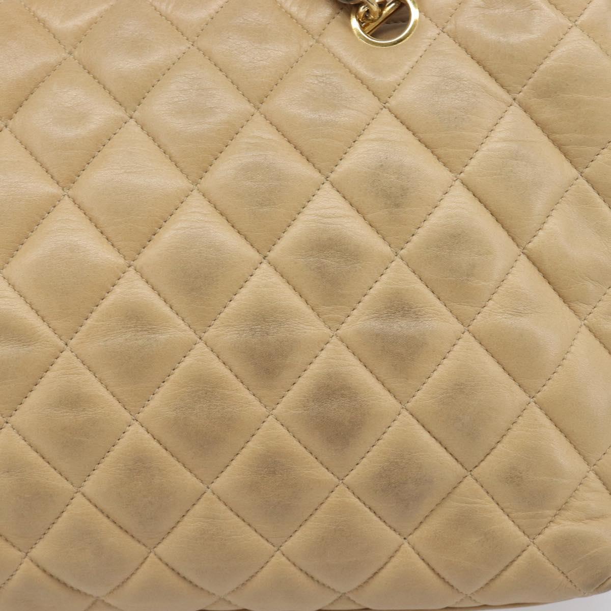 CHANEL Matelasse Chain Shoulder Bag Lamb Skin Beige Gold CC Auth BA16674