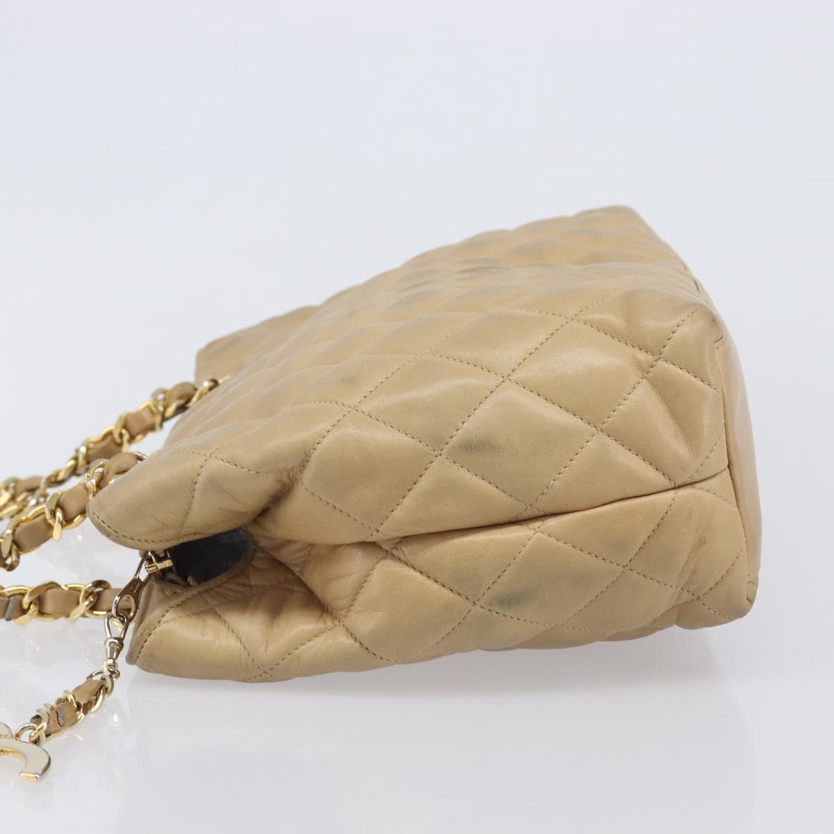 CHANEL Matelasse Chain Shoulder Bag Lamb Skin Beige Gold CC Auth BA16674