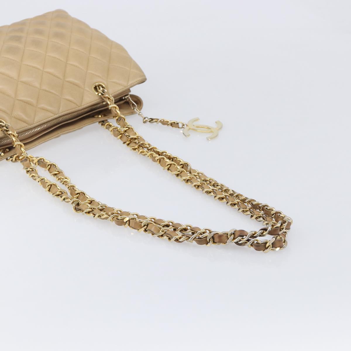 CHANEL Matelasse Chain Shoulder Bag Lamb Skin Beige Gold CC Auth BA16674