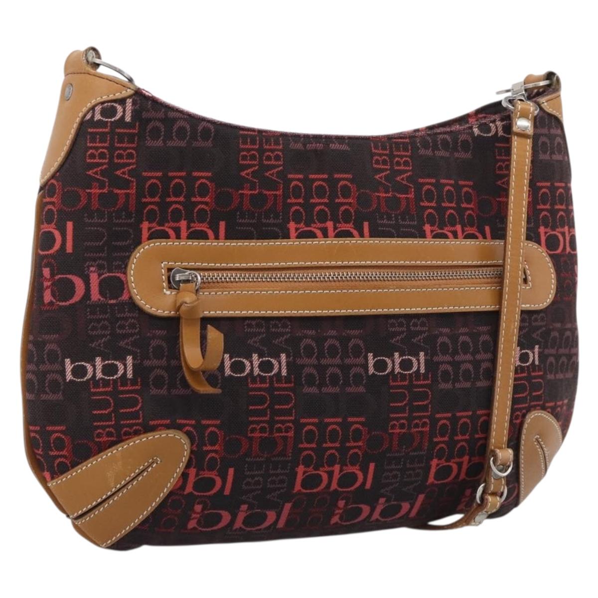 BURBERRY Blue Label Shoulder Bag Canvas Red Silver Auth BA16676