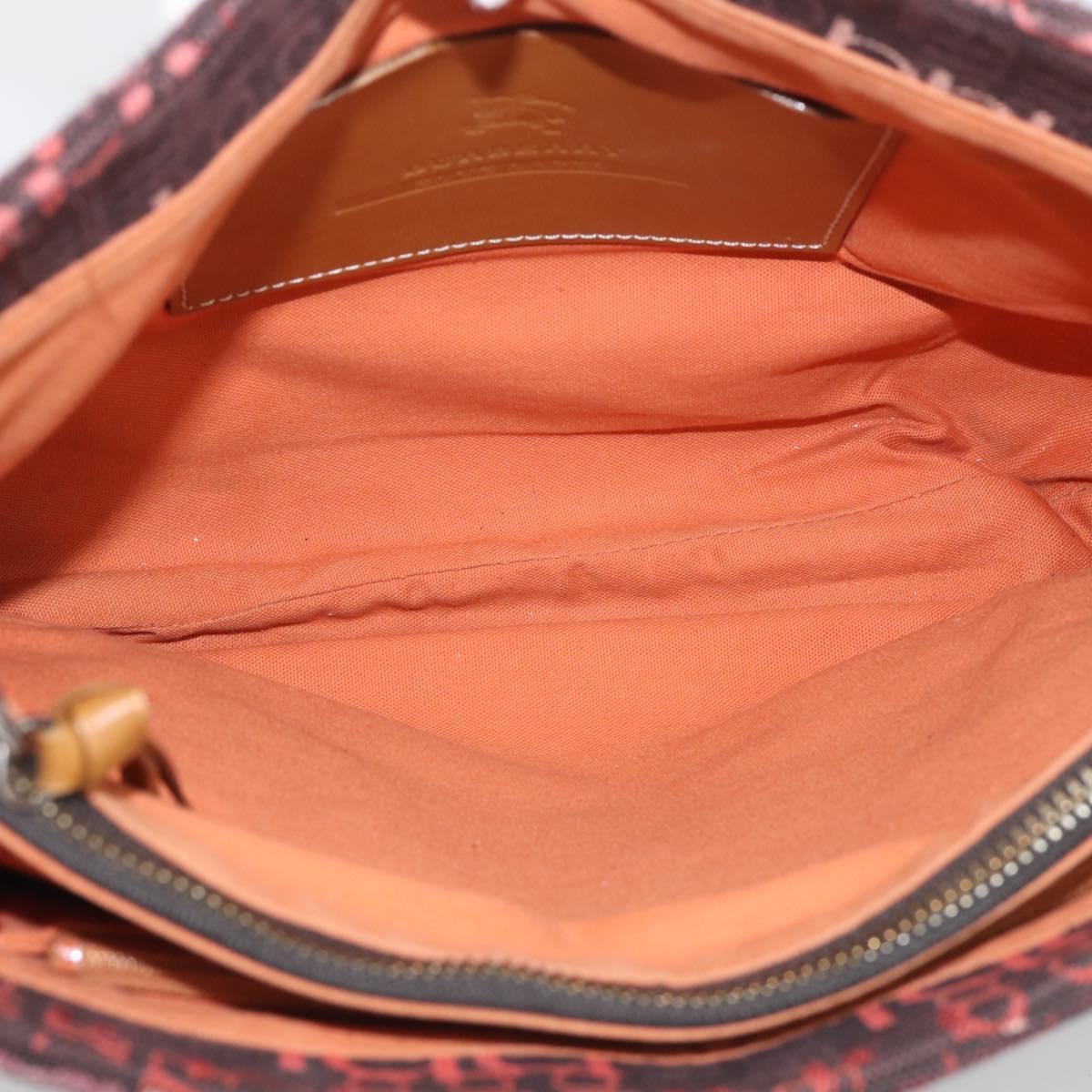 BURBERRY Blue Label Shoulder Bag Canvas Red Silver Auth BA16676