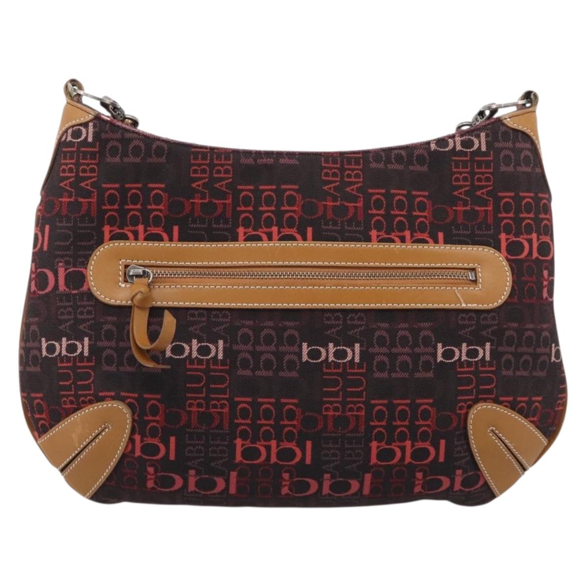 BURBERRY Blue Label Shoulder Bag Canvas Red Silver Auth BA16676