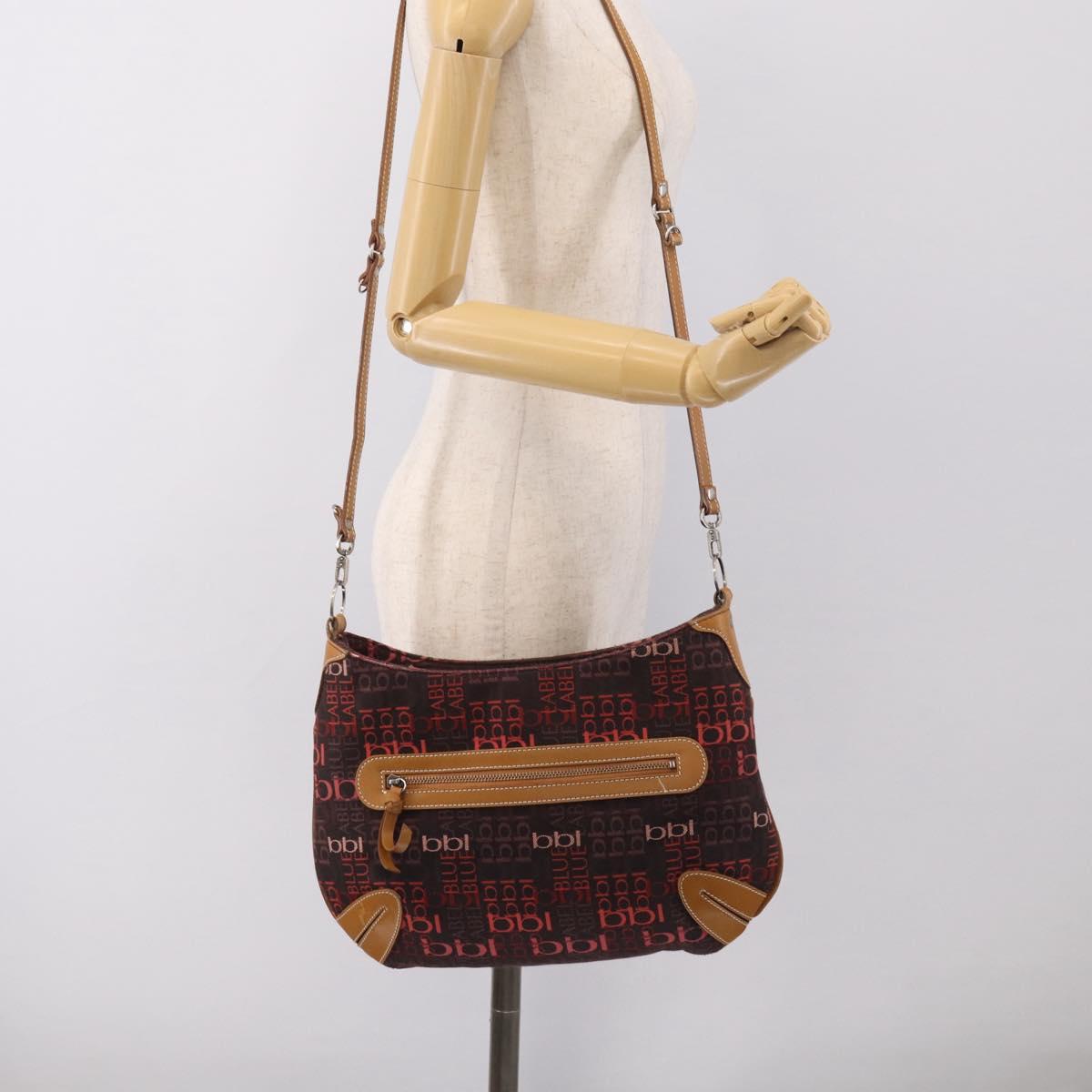 BURBERRY Blue Label Shoulder Bag Canvas Red Silver Auth BA16676