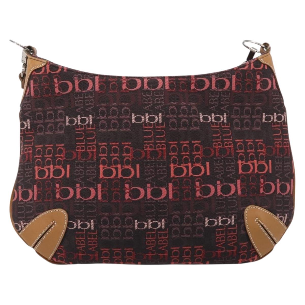 BURBERRY Blue Label Shoulder Bag Canvas Red Silver Auth BA16676
