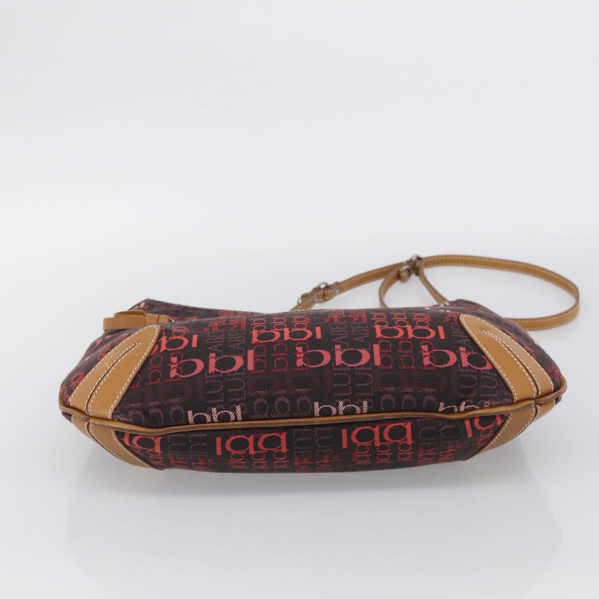 BURBERRY Blue Label Shoulder Bag Canvas Red Silver Auth BA16676