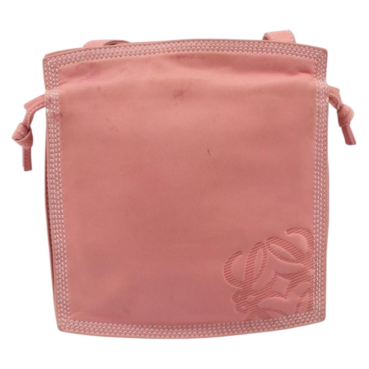 LOEWE Shoulder Bag Leather Pink Gold Auth BA16679