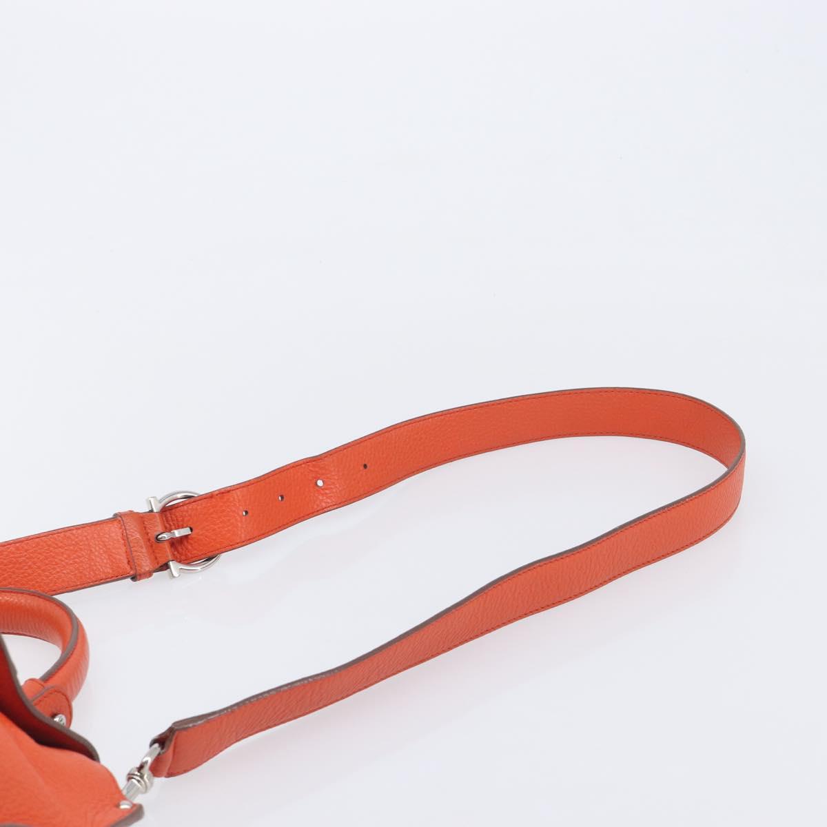 Salvatore Ferragamo Sofia Gancini Bag Leather 2way Orange Silver Auth BA16681A