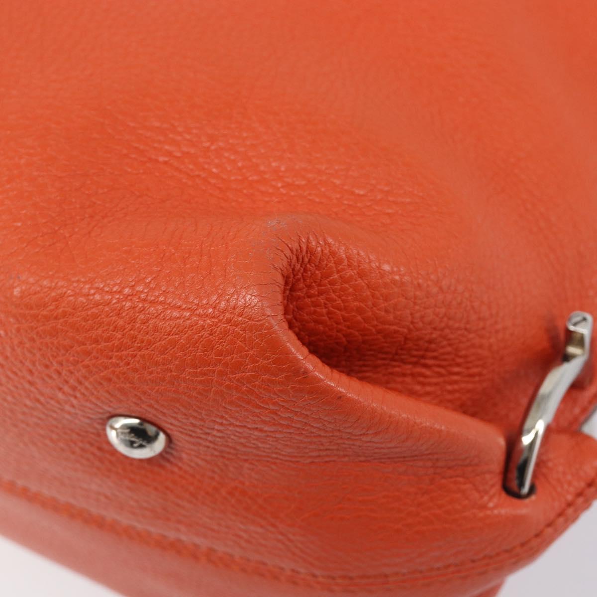 Salvatore Ferragamo Sofia Gancini Bag Leather 2way Orange Silver Auth BA16681A