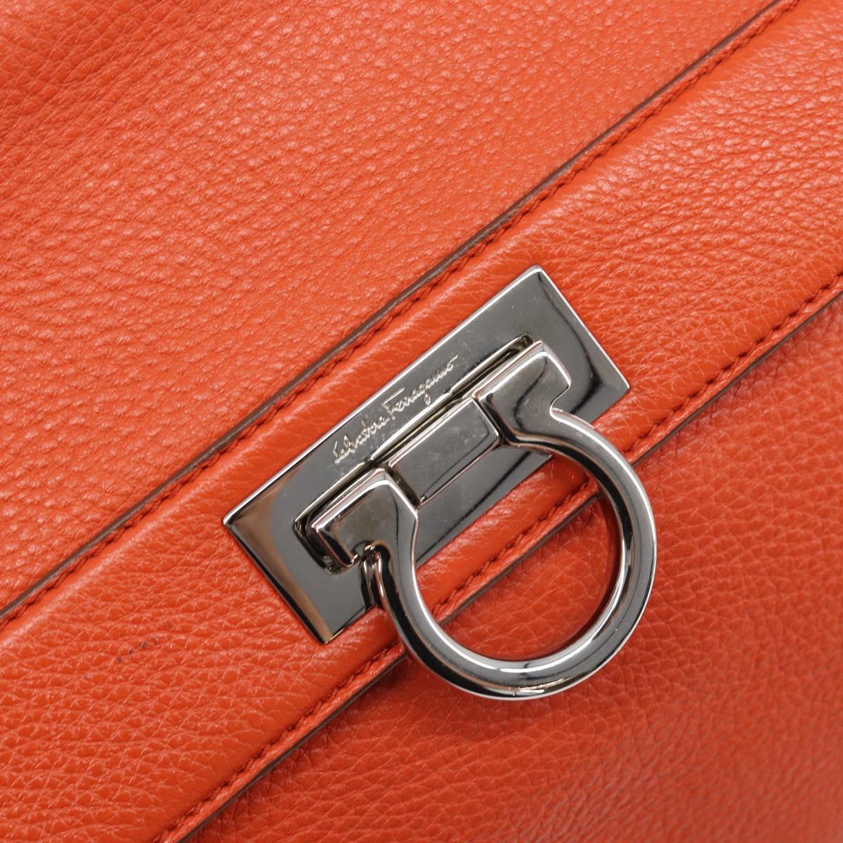 Salvatore Ferragamo Sofia Gancini Bag Leather 2way Orange Silver Auth BA16681A