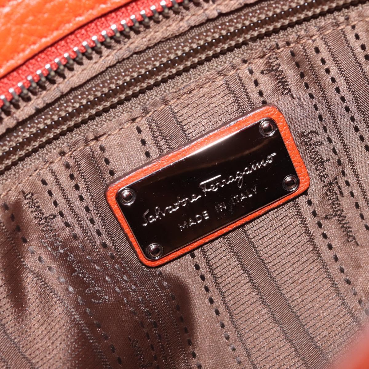Salvatore Ferragamo Sofia Gancini Bag Leather 2way Orange Silver Auth BA16681A