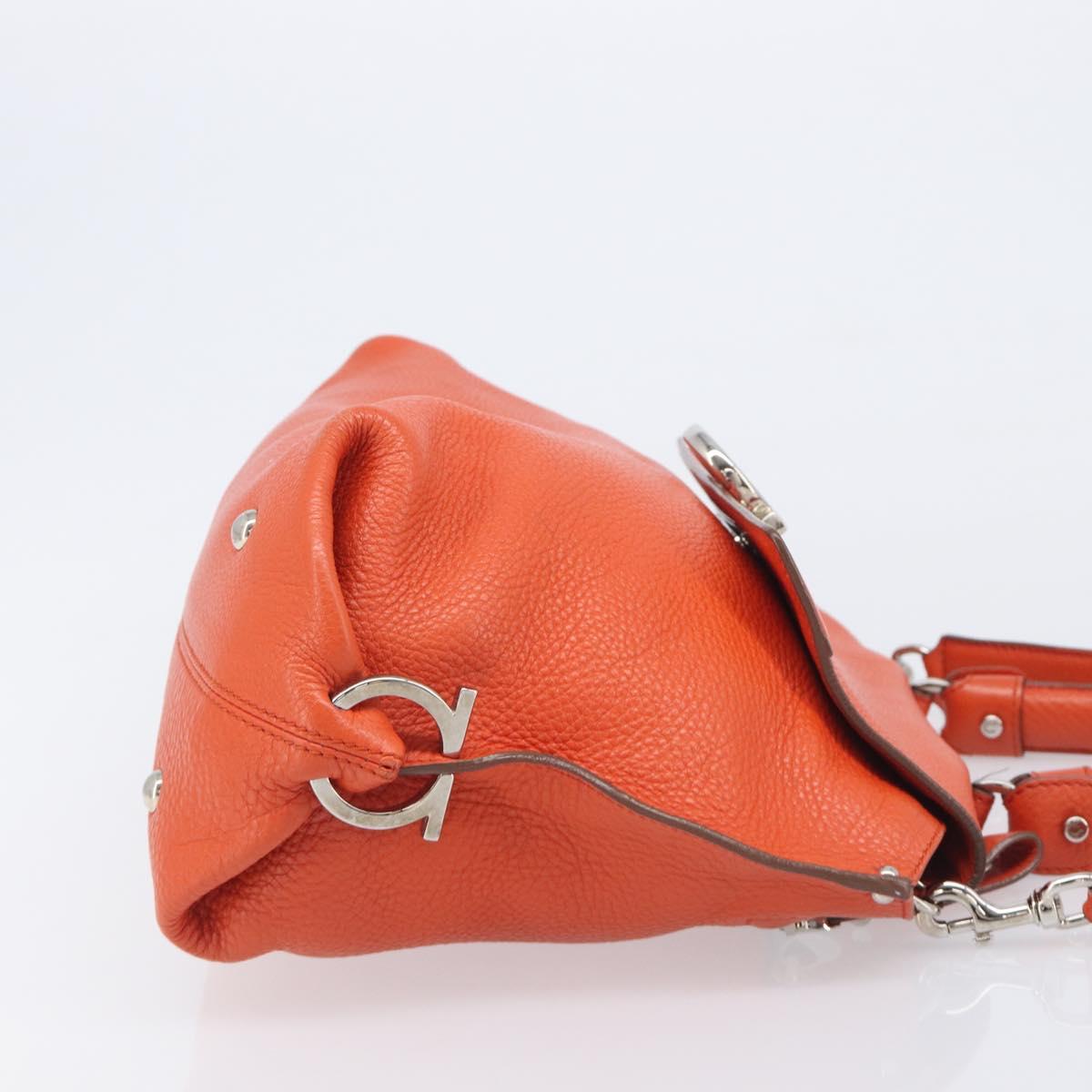 Salvatore Ferragamo Sofia Gancini Bag Leather 2way Orange Silver Auth BA16681A