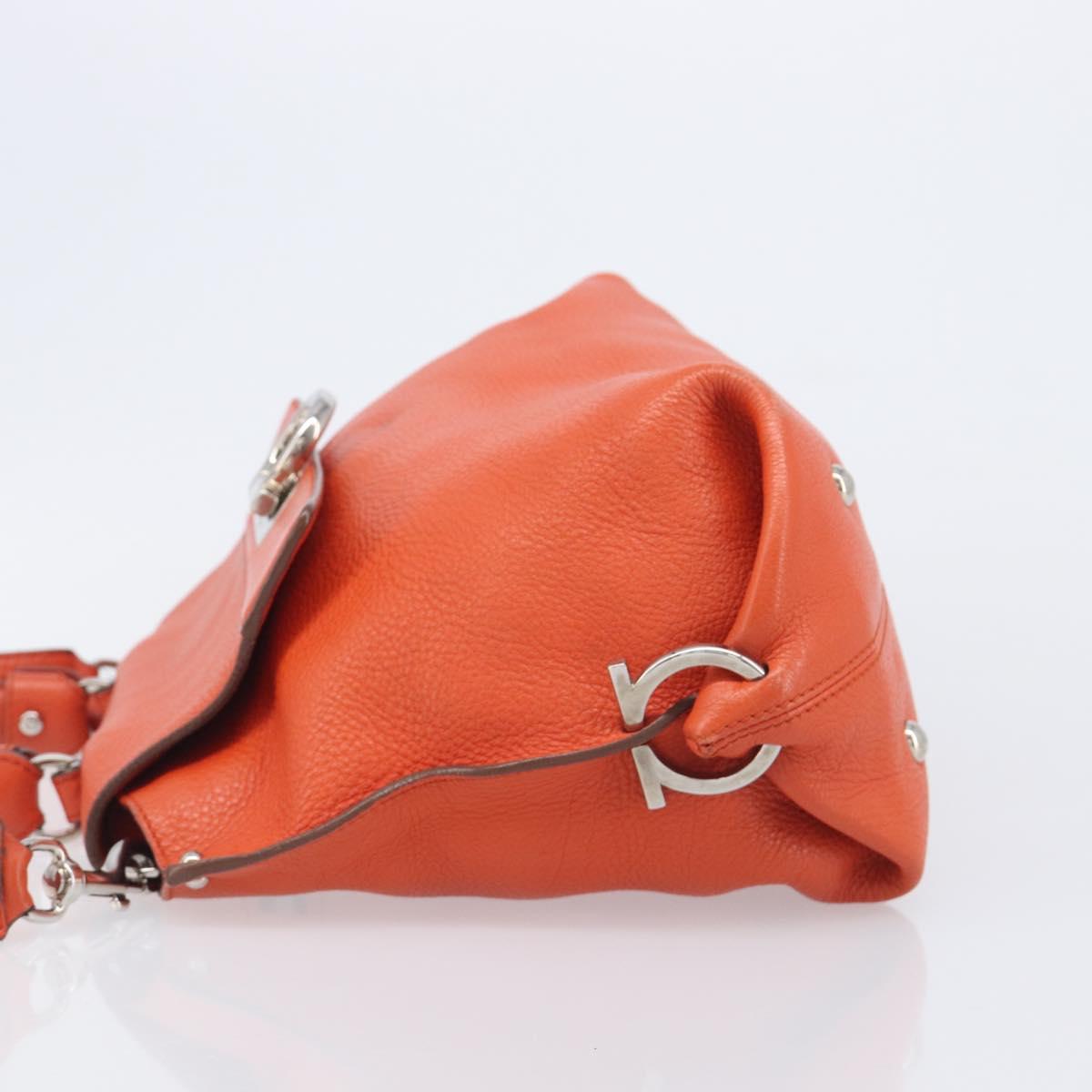 Salvatore Ferragamo Sofia Gancini Bag Leather 2way Orange Silver Auth BA16681A