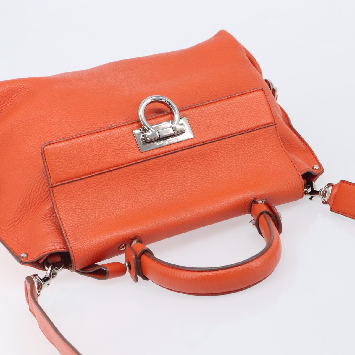 Salvatore Ferragamo Sofia Gancini Bag Leather 2way Orange Silver Auth BA16681A