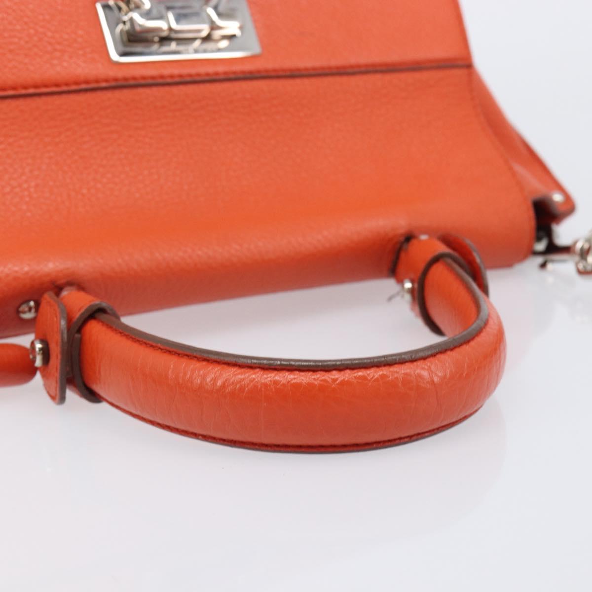 Salvatore Ferragamo Sofia Gancini Bag Leather 2way Orange Silver Auth BA16681A