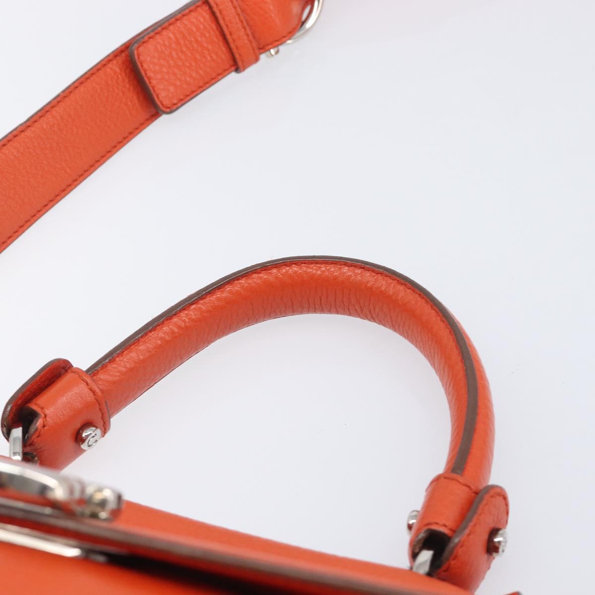 Salvatore Ferragamo Sofia Gancini Bag Leather 2way Orange Silver Auth BA16681A