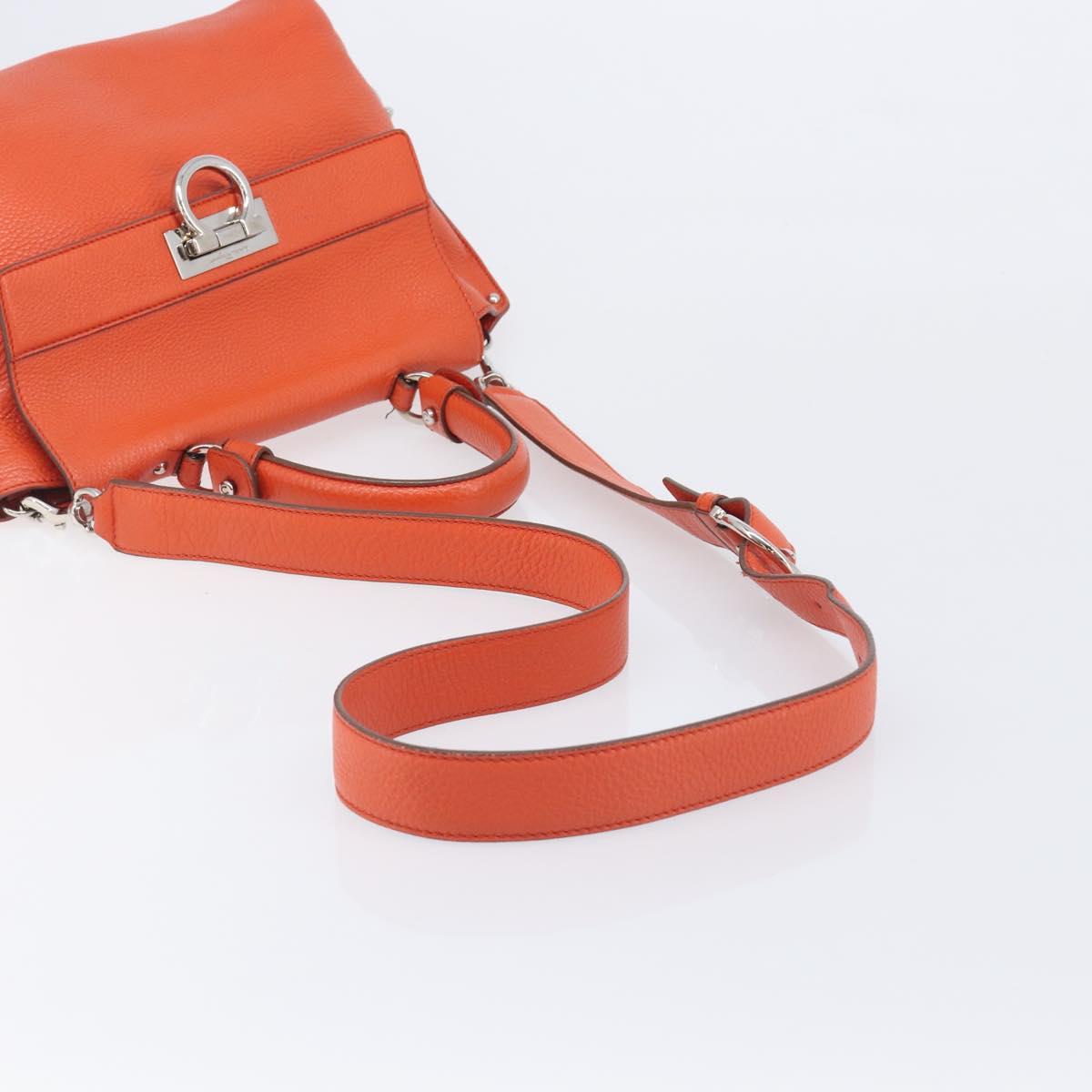Salvatore Ferragamo Sofia Gancini Bag Leather 2way Orange Silver Auth BA16681A