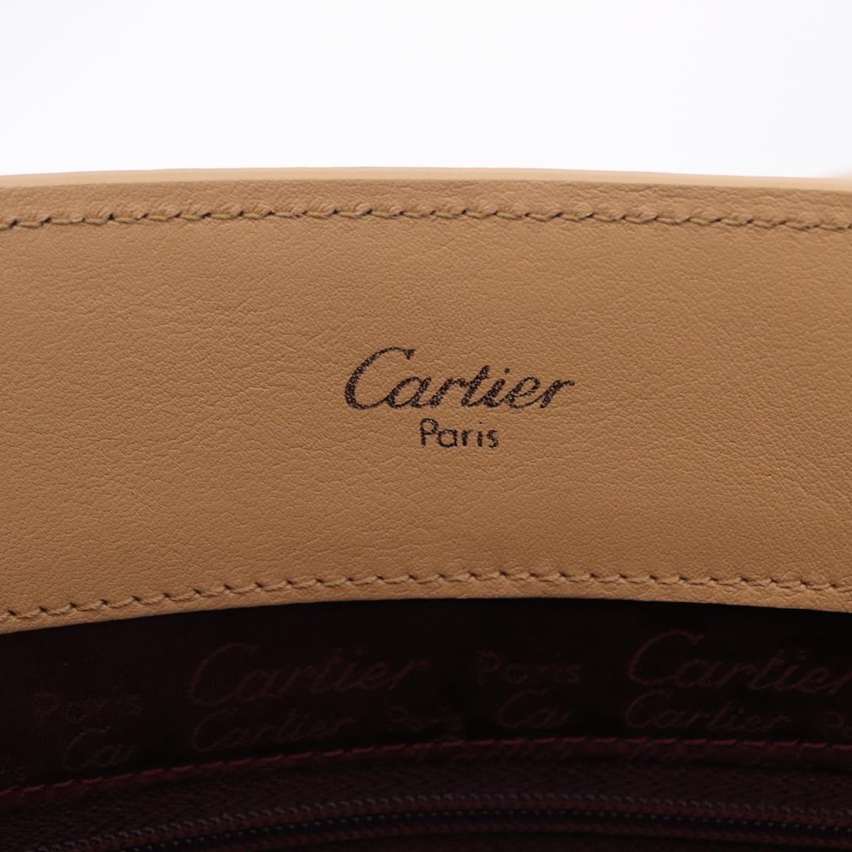 Cartier Tote Bag Leather Beige Silver Auth BA16682V