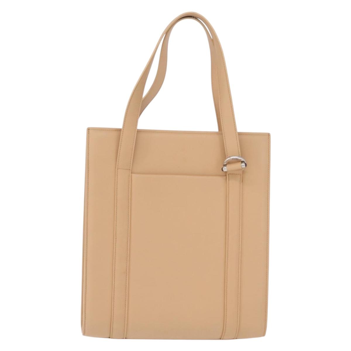 Cartier Tote Bag Leather Beige Silver Auth BA16682V