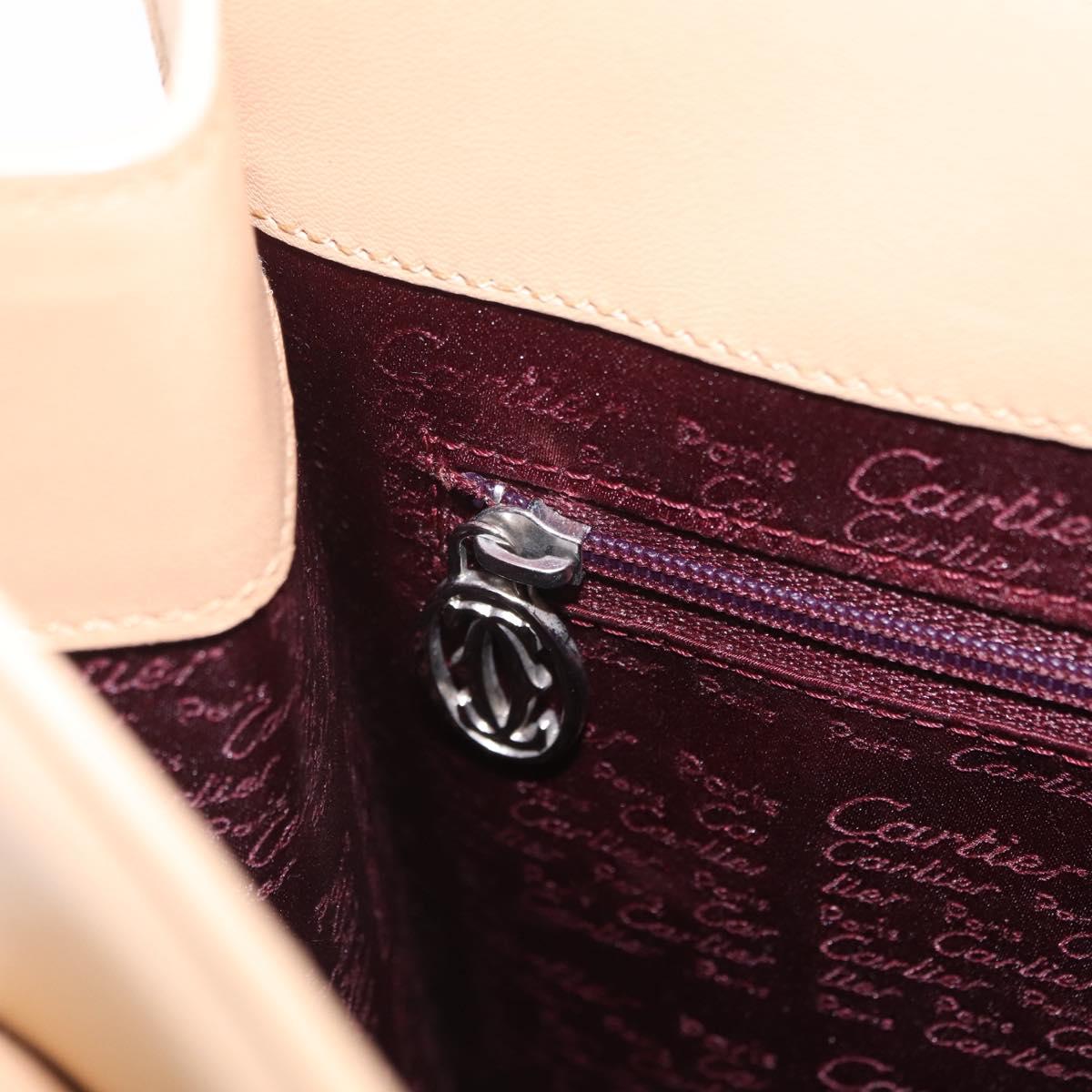 Cartier Tote Bag Leather Beige Silver Auth BA16682V