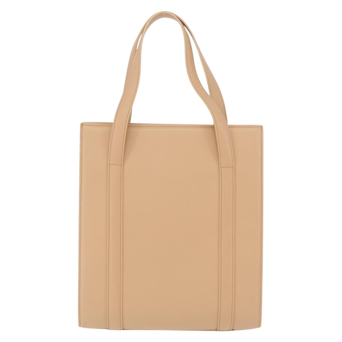 Cartier Tote Bag Leather Beige Silver Auth BA16682V