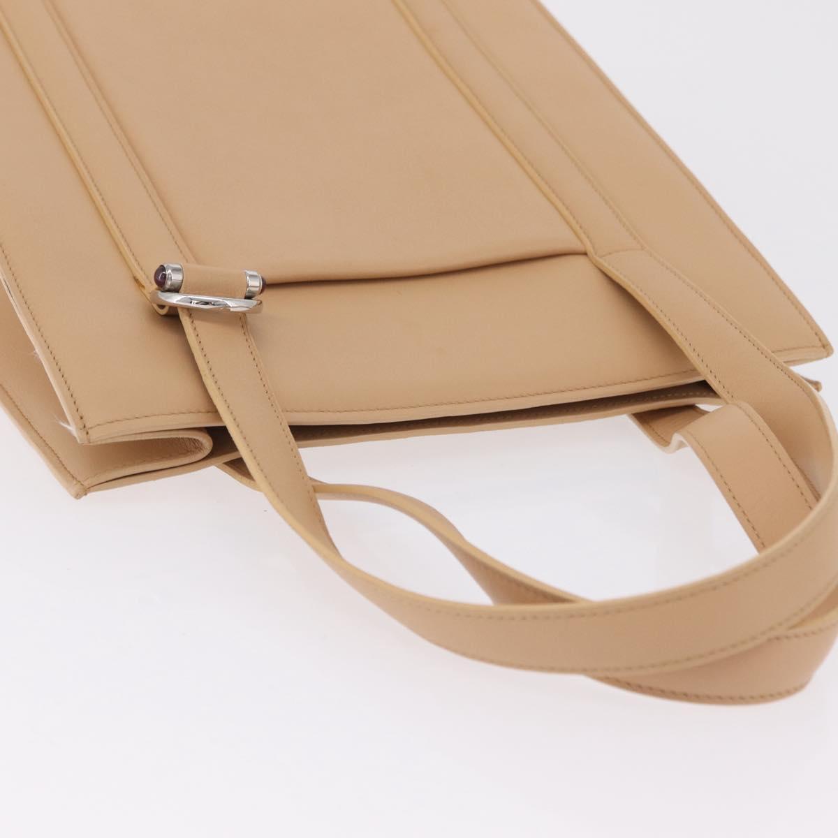 Cartier Tote Bag Leather Beige Silver Auth BA16682V