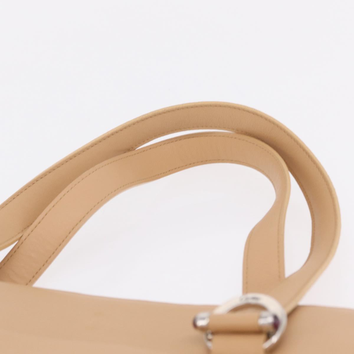 Cartier Tote Bag Leather Beige Silver Auth BA16682V