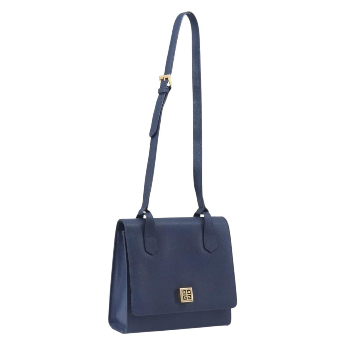 GIVENCHY Shoulder Bag Leather Navy Gold Auth BA16683A