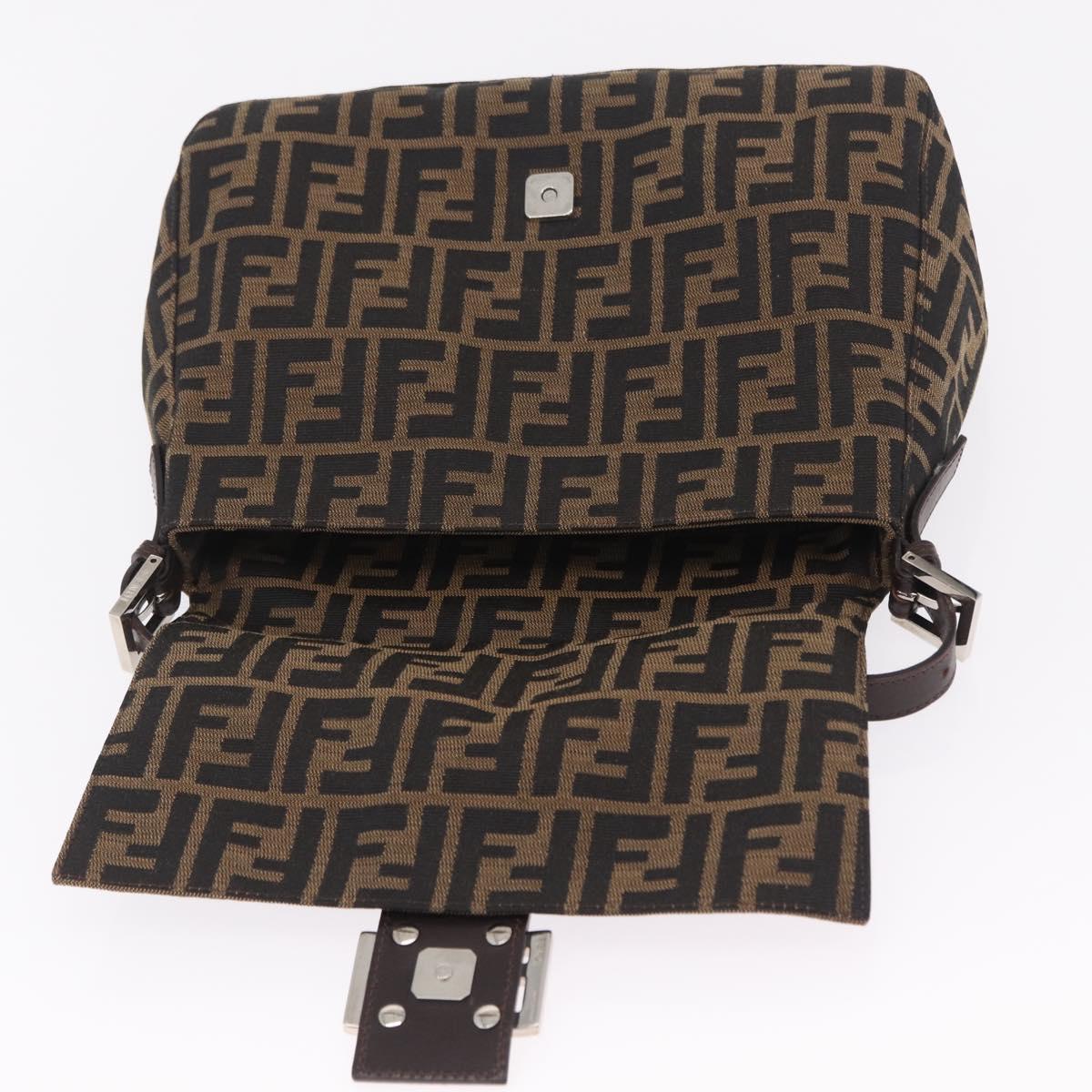 FENDI Zucca Canvas Mamma Baguette Shoulder Bag Brown Black Auth BA16684V