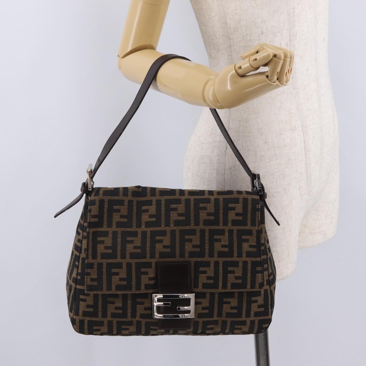 FENDI Zucca Canvas Mamma Baguette Shoulder Bag Brown Black Auth BA16684V
