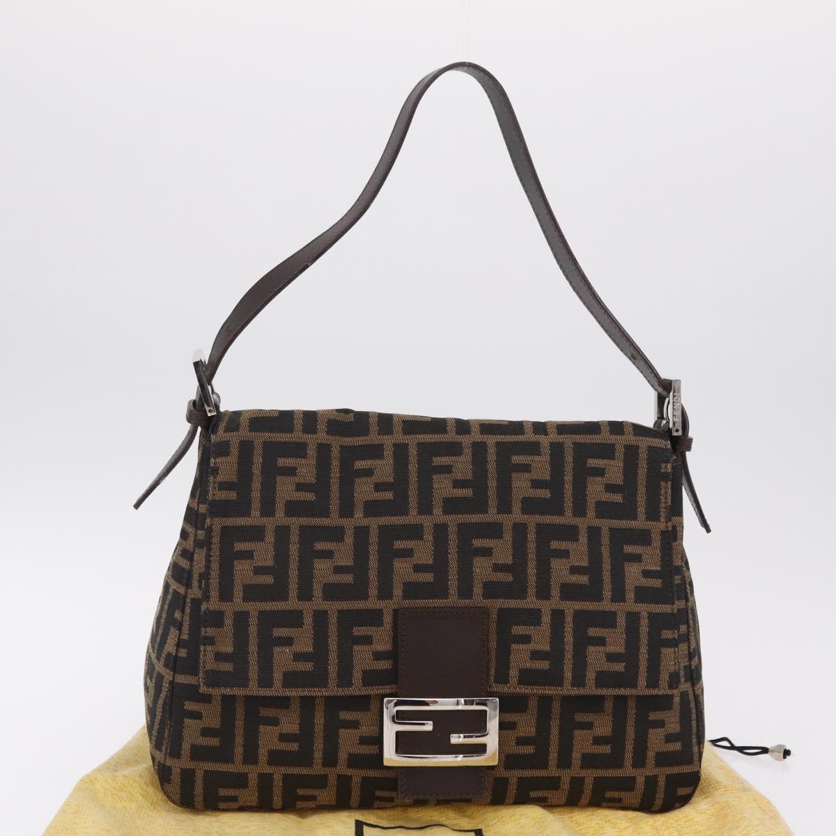 FENDI Zucca Canvas Mamma Baguette Shoulder Bag Brown Black Auth BA16684V