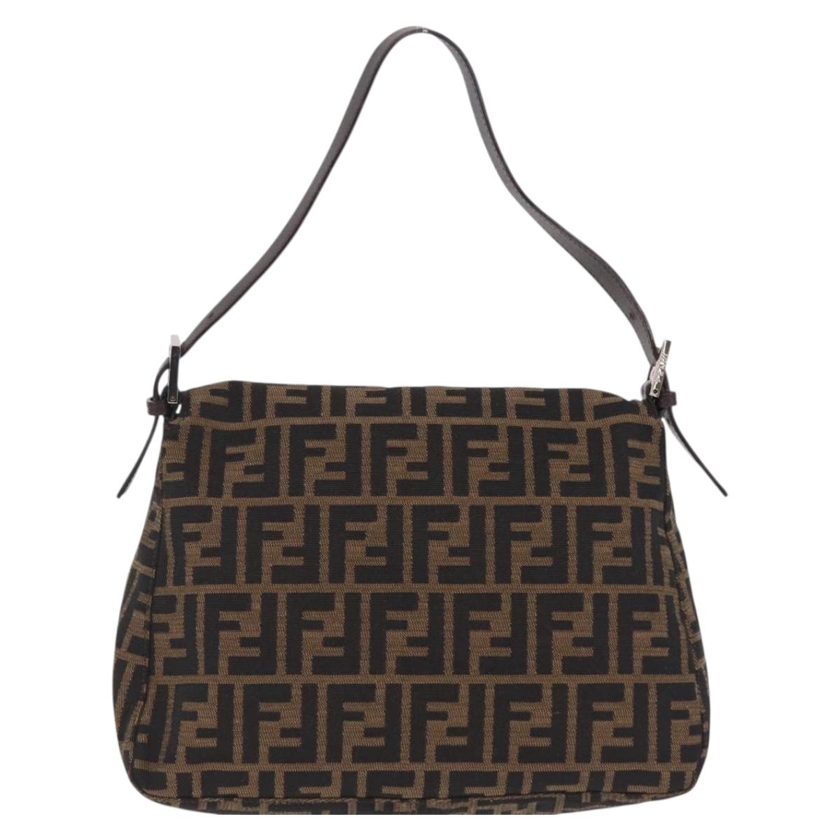 FENDI Zucca Canvas Mamma Baguette Shoulder Bag Brown Black Auth BA16684V