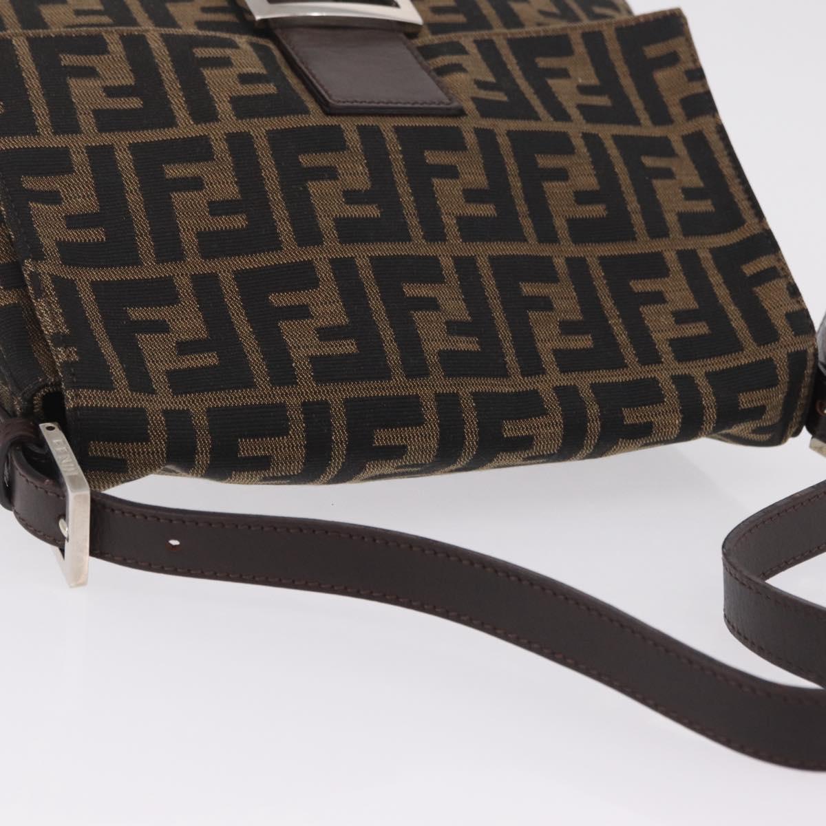 FENDI Zucca Canvas Mamma Baguette Shoulder Bag Brown Black Auth BA16684V