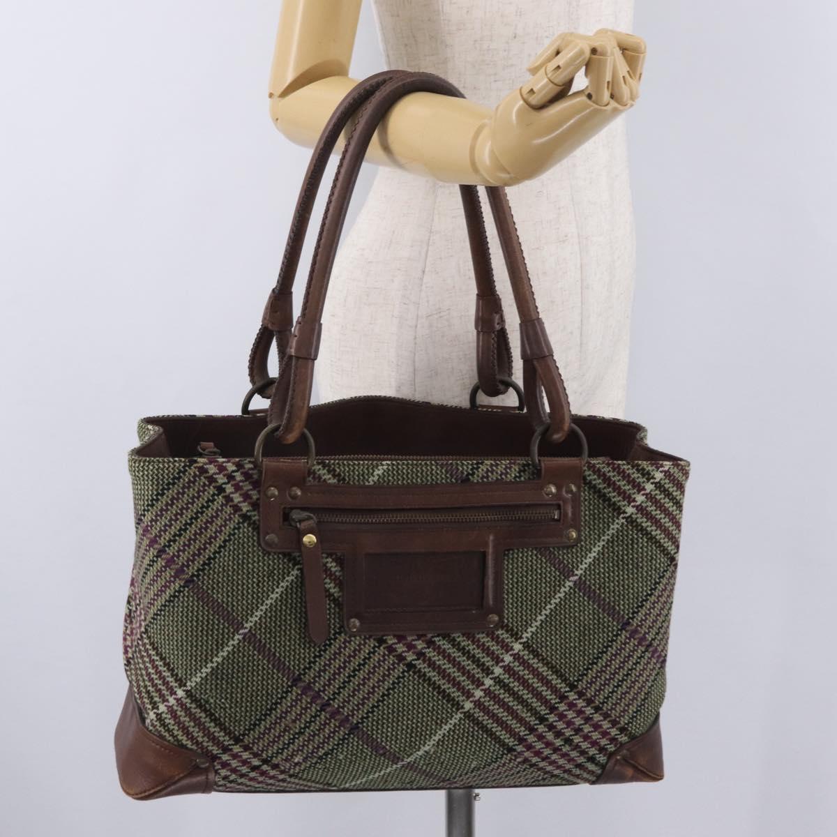 BURBERRY Tote Bag Wool Green Auth BA16686