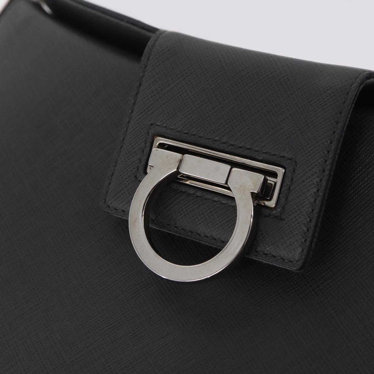 Salvatore Ferragamo Gancini Shoulder Bag Leather Gray Silver Auth BA16687
