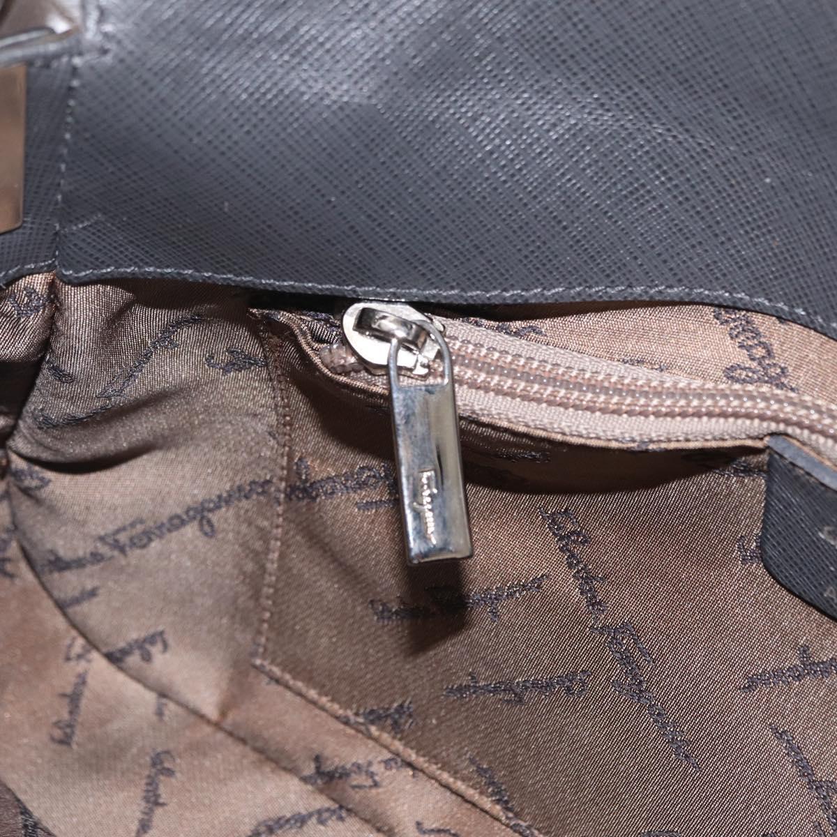 Salvatore Ferragamo Gancini Shoulder Bag Leather Gray Silver Auth BA16687