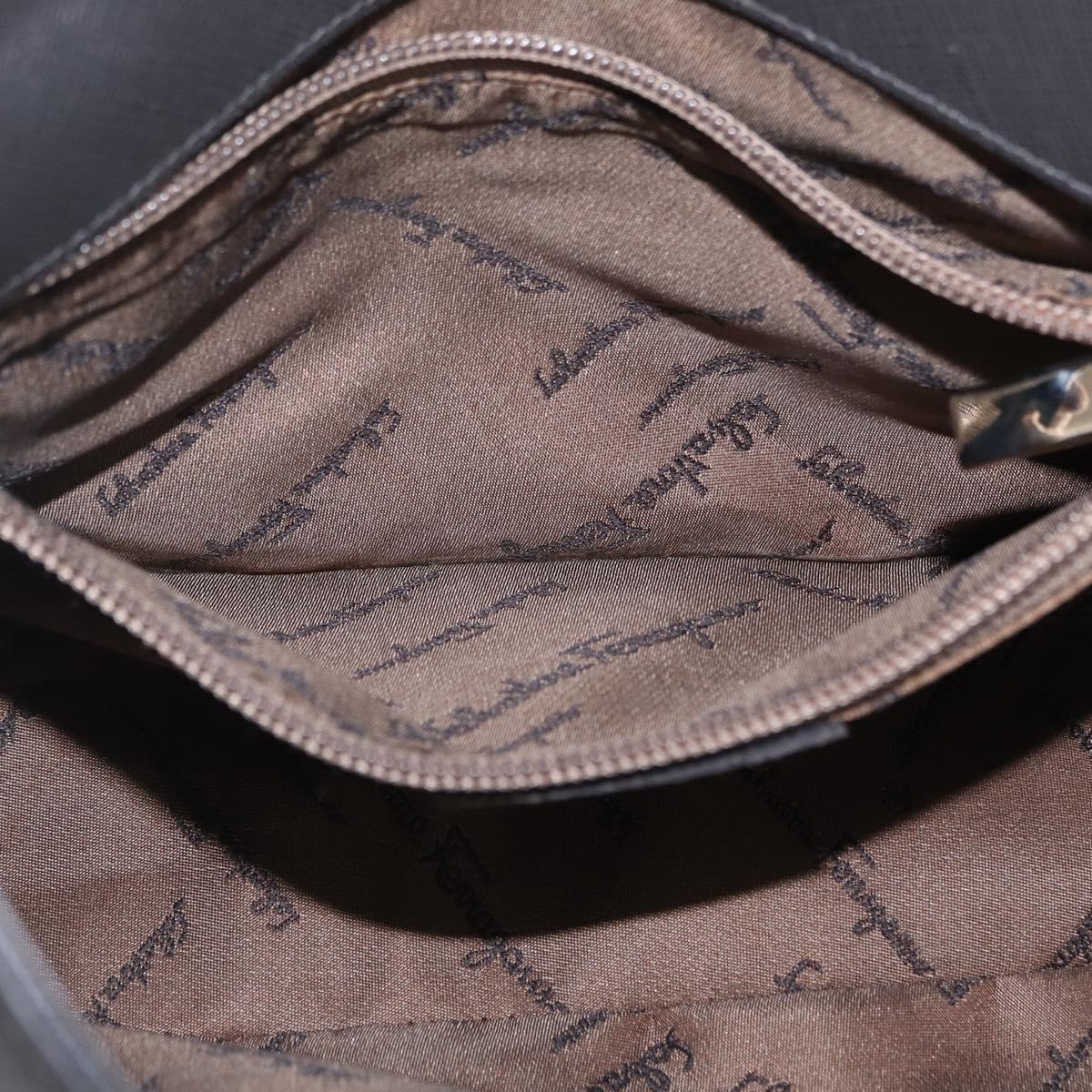 Salvatore Ferragamo Gancini Shoulder Bag Leather Gray Silver Auth BA16687