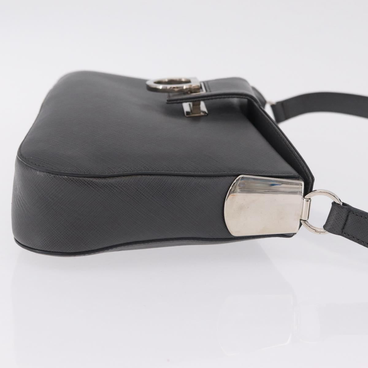 Salvatore Ferragamo Gancini Shoulder Bag Leather Gray Silver Auth BA16687