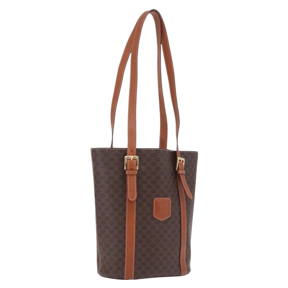 CELINE Macadam Canvas Shoulder Bag PVC Leather Brown Gold Auth BA16692