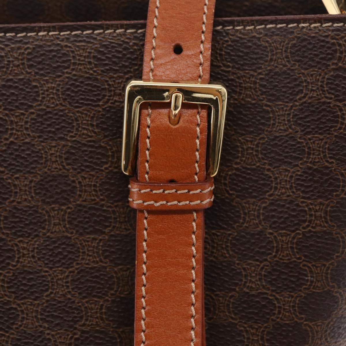 CELINE Macadam Canvas Shoulder Bag PVC Leather Brown Gold Auth BA16692