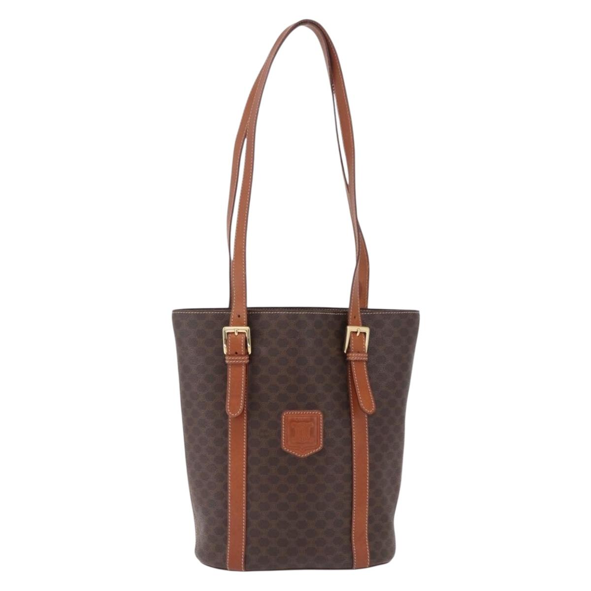 CELINE Macadam Canvas Shoulder Bag PVC Leather Brown Gold Auth BA16692
